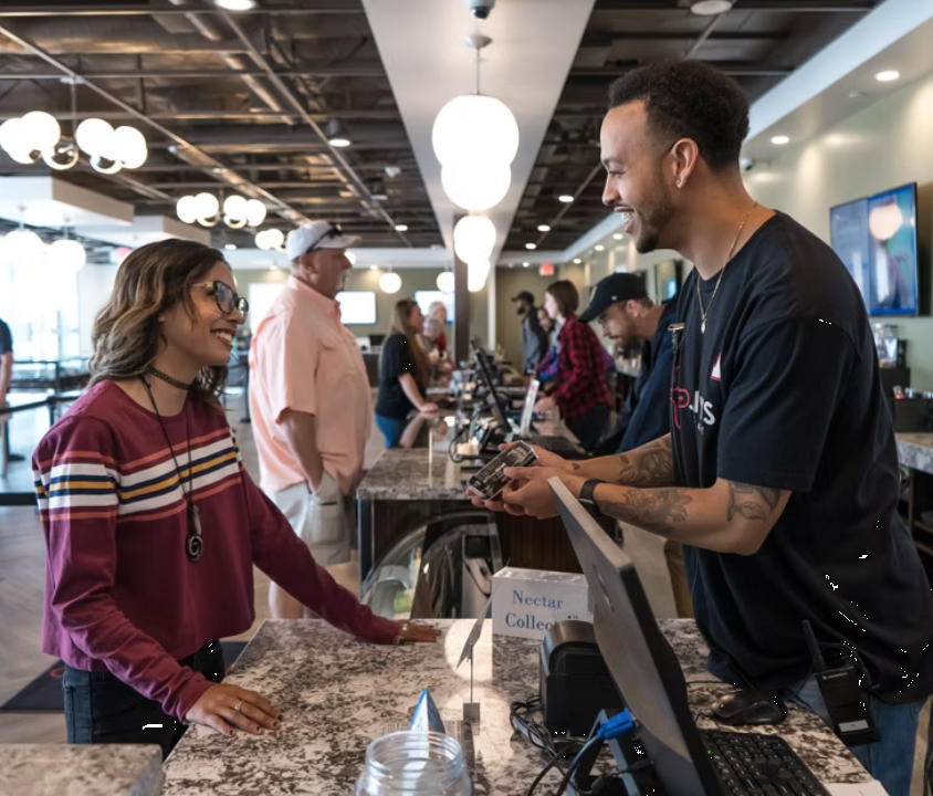 A Jenny's team member helping a customer